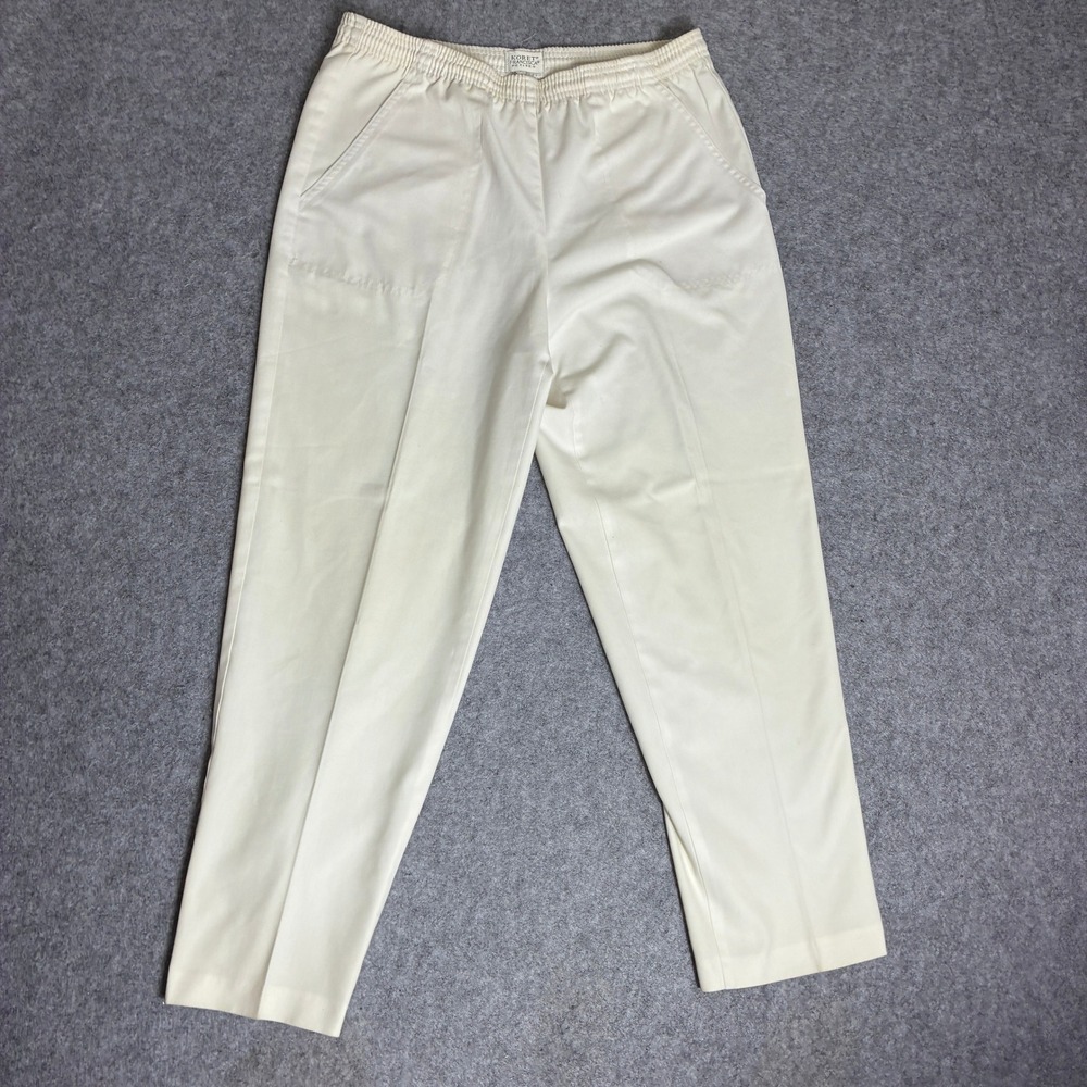 Vintage 90s Koret Francisca Size Large W32 Cream Elastic Waist Pants Trousers